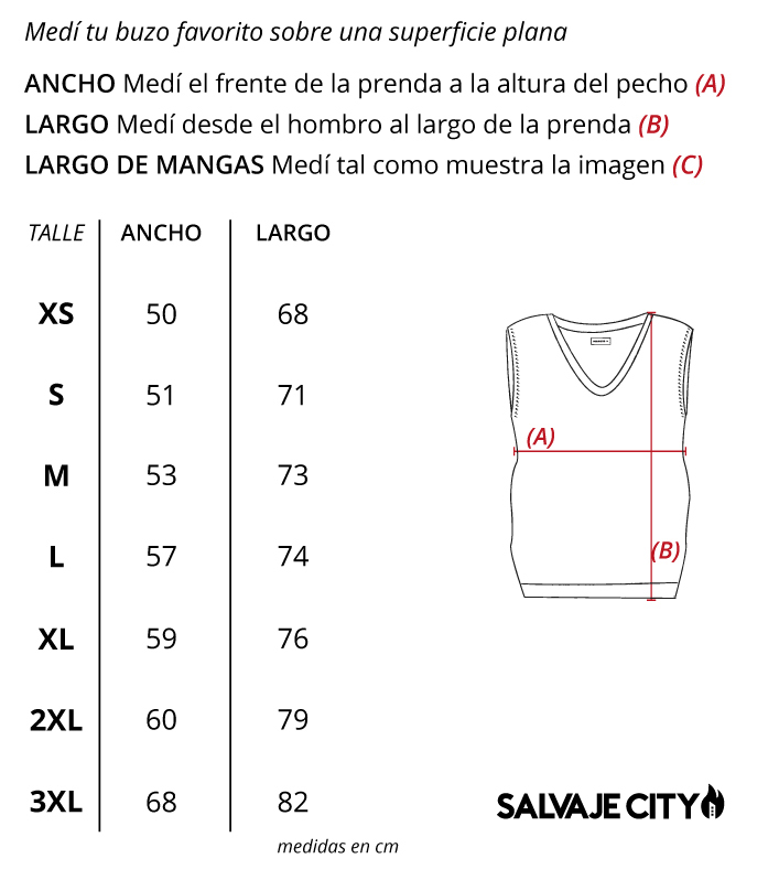 Tabla de talles chaleco pittsburgh fw22
